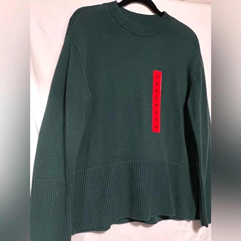 NWT GAP Deep Teal 100% Cotton Split Seam Crew Neck Knit Ribbed Sweater Cozy